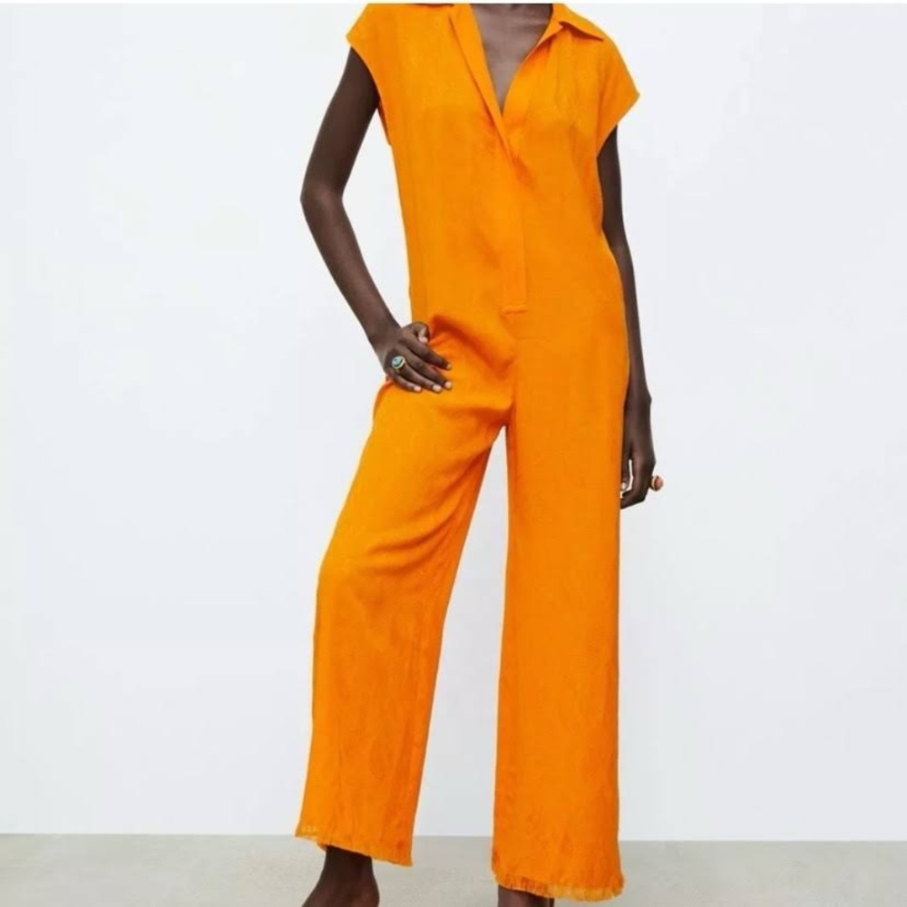 NWT Zara full length jacquard jumpsuit size small